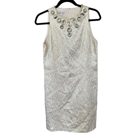 Maggy London Women's Metallic Gold Jacquard Weave Shift Dress Size 6 - Picture 1 of 6